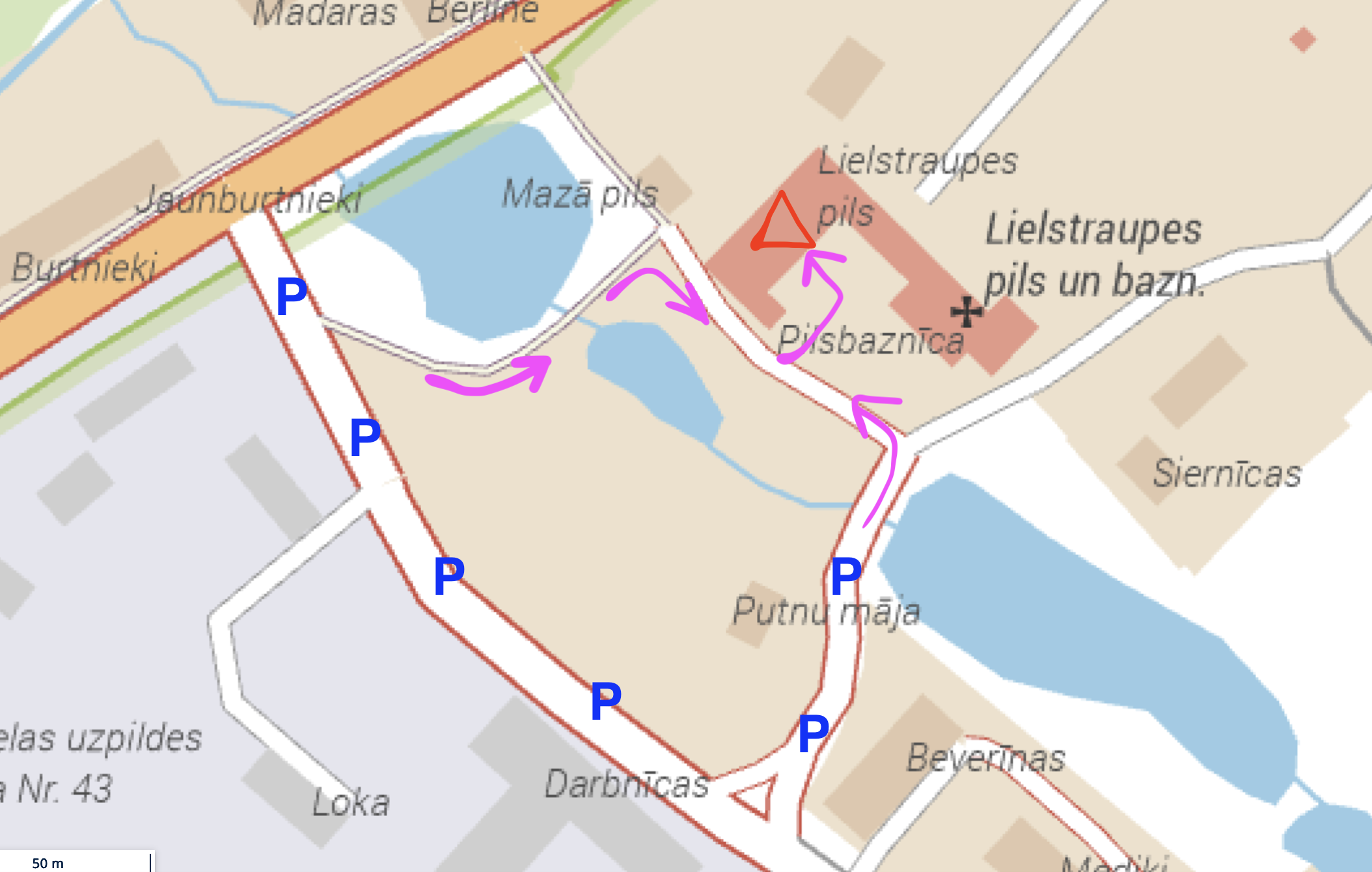 Lielstraupes pils autotransporta novietošanas shēma